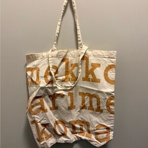 Marimekko Natural Canvas Tote with Mustard Lettering